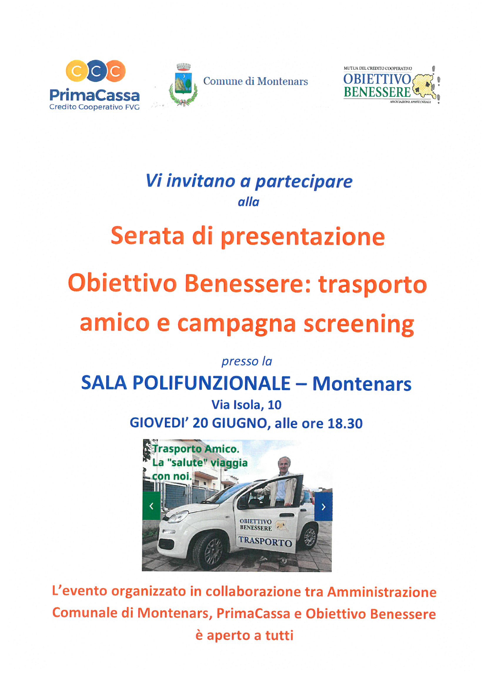 Serata di presentazione Obiettivo Benessere: Trasporto Amico e campagna screening